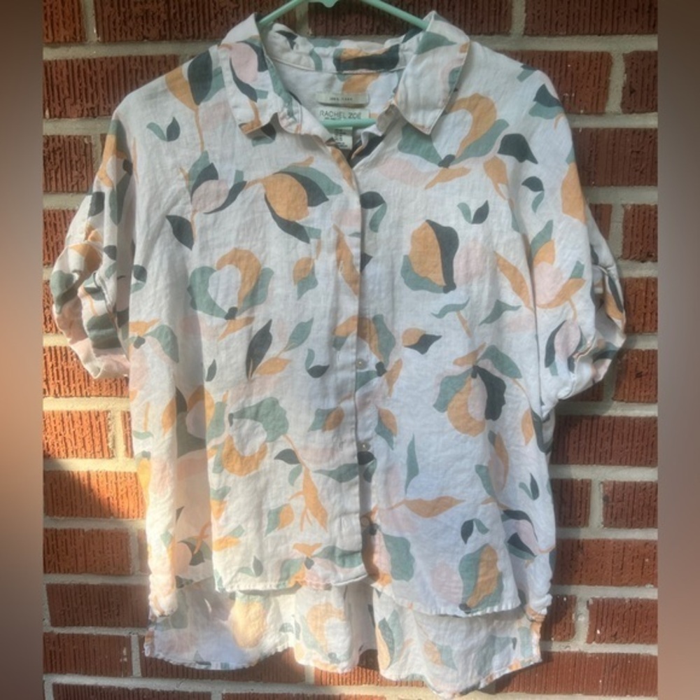 Linen Rachel Zoe button down top colorful size MD